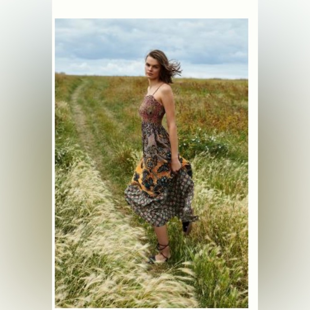 NWOT Anthropologie Bohemian Patchwork Midi Dress in Multicolor